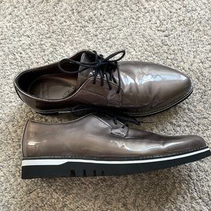 NEW Pointed Toe Johnston & Murphy Patent Leather Loafers in Dark Silver